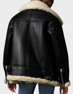 Aviator Ivory Black Shearling Jacket - Image 3