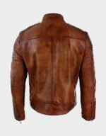 Cafe Racer Brown Distressed Leather Jacket - Image 2