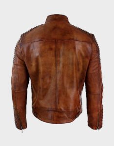 Cafe Racer Brown Distressed Leather Jacket - Image 2