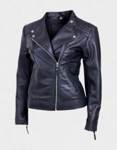 Black Leather Moto Jacket for Women with Stylish Fit