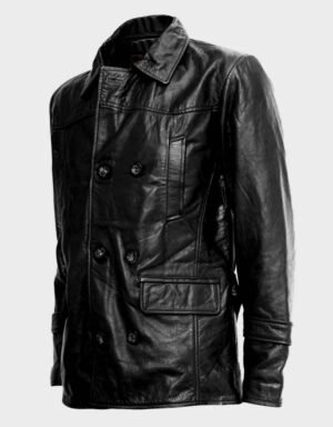 Shop Black Leather Reefer Coat | The Fitted Jackets