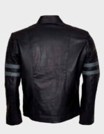 Blue Stripe Retro Black Biker Jacket - Image 2