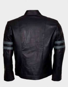 Blue Stripe Retro Black Biker Jacket - Image 2