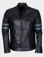 Blue Stripe Café Racer Retro Leather Jacket | The Fitted Jackets