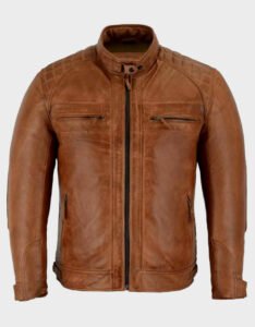Brown Leather Cafe Racer Jacket
