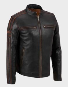Brown Stripe Cafe Racer Jacket