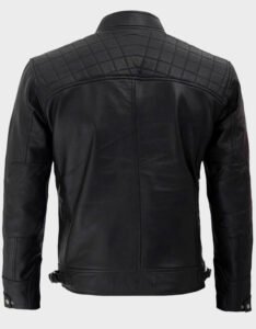 Mens Black Cafe Racer Leather Jacket - Image 2