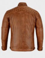 Brown Leather Cafe Racer Jacket - Image 2