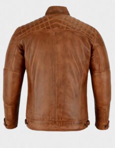 Brown Leather Cafe Racer Jacket - Image 2