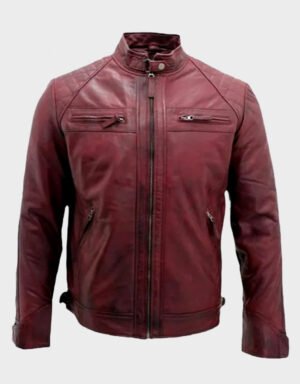 Cafe Racer Burgundy Leather Jacket | The Fitted Jackets