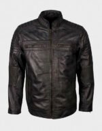Cafe Racer Grey Waxed Leather Jacket | The Fitted Jackets