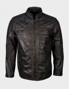 Cafe Racer Grey Waxed Leather Jacket