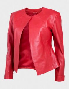 Womens Collarless Leather Jacket - Image 6