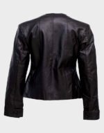Womens Collarless Leather Jacket - Image 2