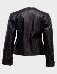 Womens Collarless Leather Jacket - Image 2