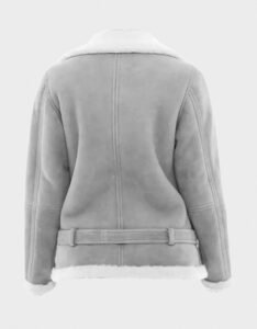 Grey Suede Shearling Leather Jacket - Image 2