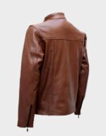 Brown Cafe Racer Leather Jacket - Image 2