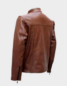 Brown Cafe Racer Leather Jacket - Image 2