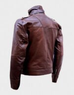 Men's Brown High Collar Leather Jacket in cowhide leather