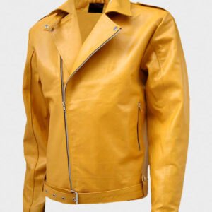 Men's Yellow Leather Jacket | Mens Yellow Biker Jacket