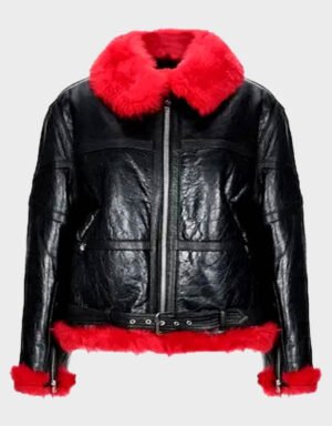 Women’s Red Aviator Shearling Leather Jacket | The Fitted Jackets