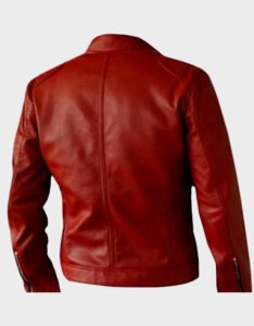 Mens Biker Leather Jacket Red - Image 2