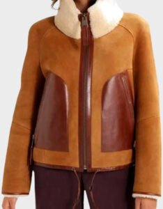 Shearling Collar Suede Leather Jacket