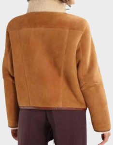 Shearling Collar Suede Leather Jacket - Image 2