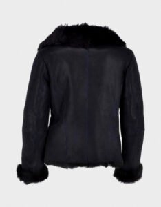 Black Leather Shearling Jacket For Women - Image 2