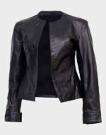 Collarless Leather Jacket For Womens | The Fitted Jackets