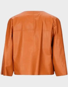 Womens  Brown Tan Collarless Leather Jacket - Image 2