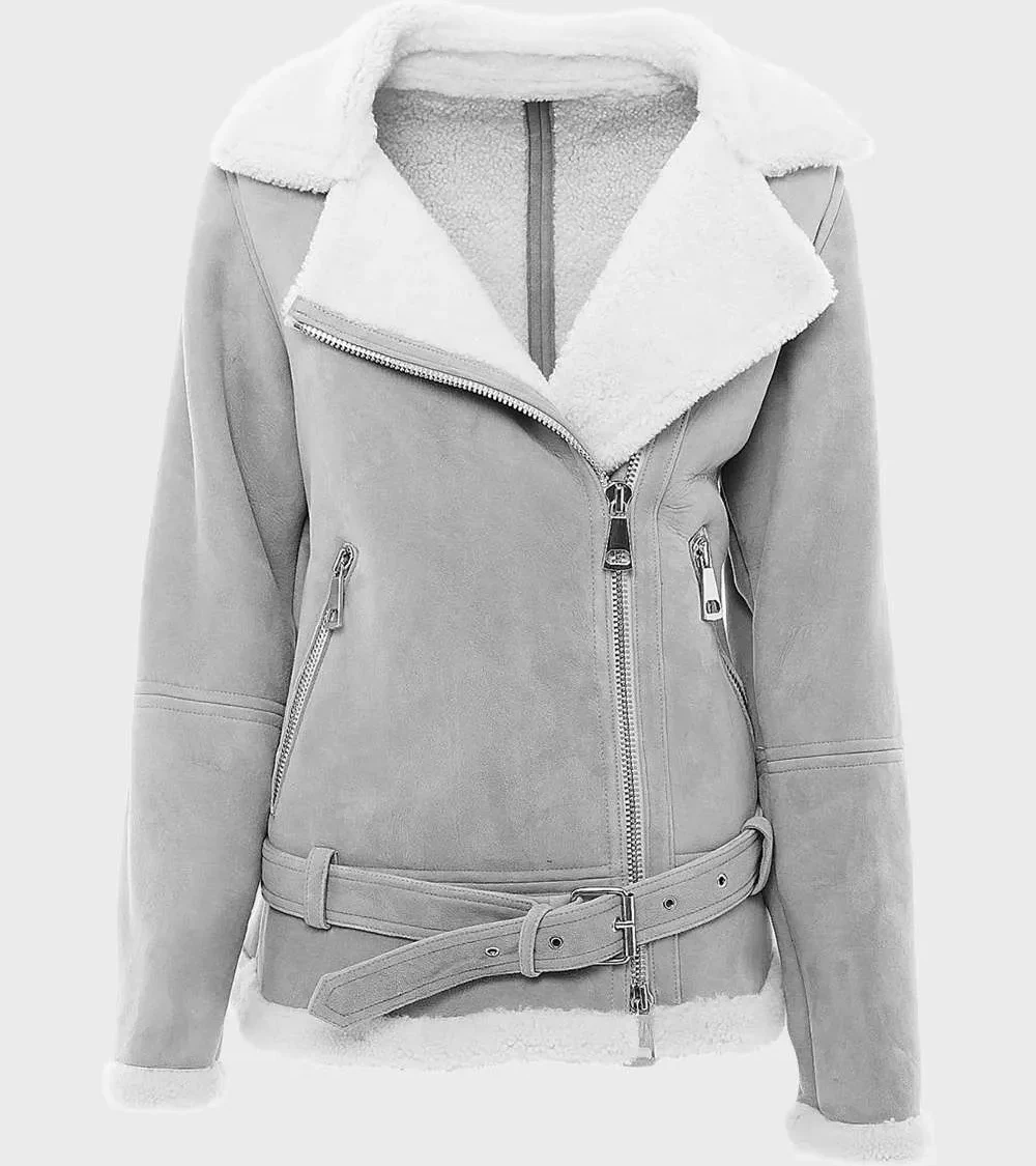 Women’s Grey Suede Shearling Jacket | The Fitted Jackets