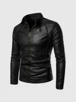Men's High Neck Leather Jacket