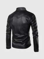 Men's High Neck Leather Jacket in black