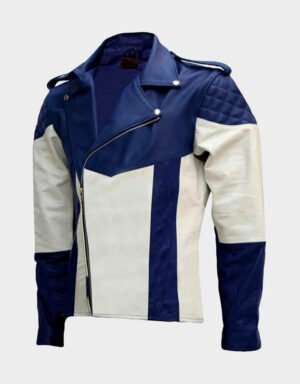 Blue & White Leather Jacket | The Fitted Jackets