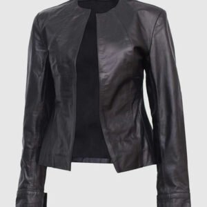 Collarless Leather Jacket