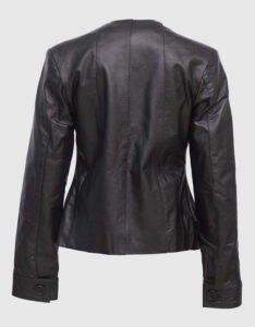 Collarless Leather Jacket - Image 2