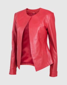Collarless Leather Jacket - Image 3