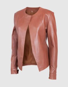 Collarless Leather Jacket - Image 4