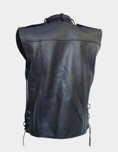 Classic Biker Black Leather Vest for Men - Image 2