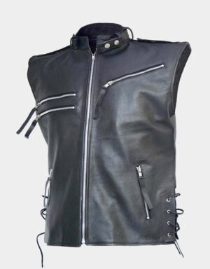 Classic Biker Black Leather Vest for Men | The Fitted Jackets