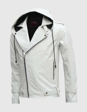 White Hooded Leather Jacket | The Fitted Jackets