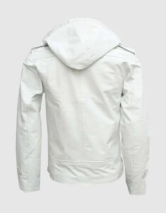 White Hooded Leather Jacket - Image 2