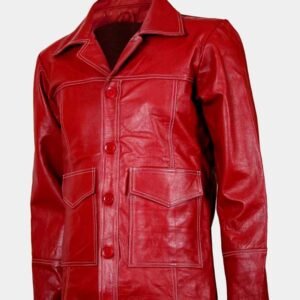 lightweight red leather jacket