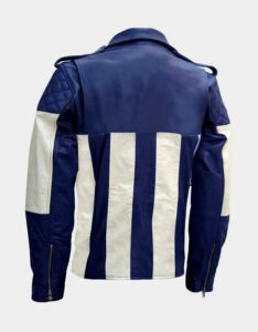 Blue & White Leather Jacket - Image 2