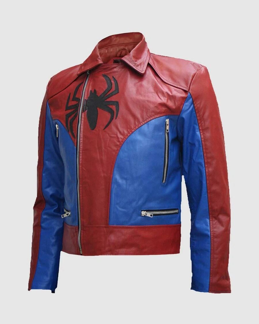 Red & Blue Leather Jacket in cowhide leather