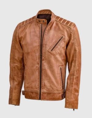 Waxed Tan Leather Jacket for Men