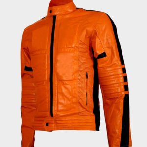 street fashion orange leather jacket