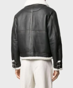 Mens Genuine Black Shearling Aviator Jacket - Image 2
