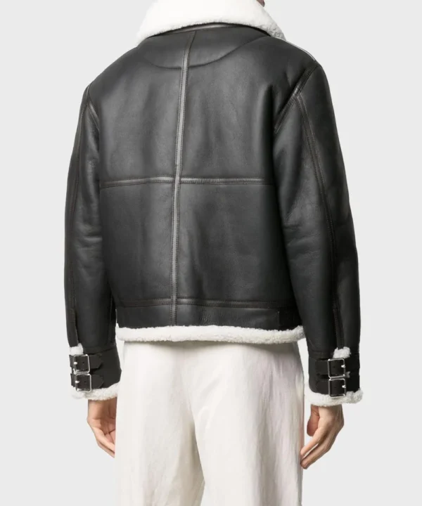 Mens Genuine Black Shearling Aviator Jacket - Image 2